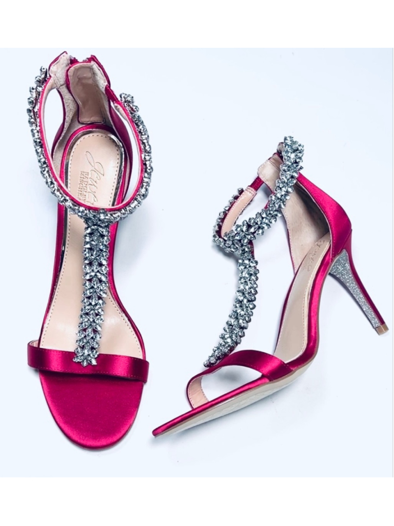 Jewel Badgley Mischka Womabs Heels Fuchsia Silver Rhinestone Evening Heels 8